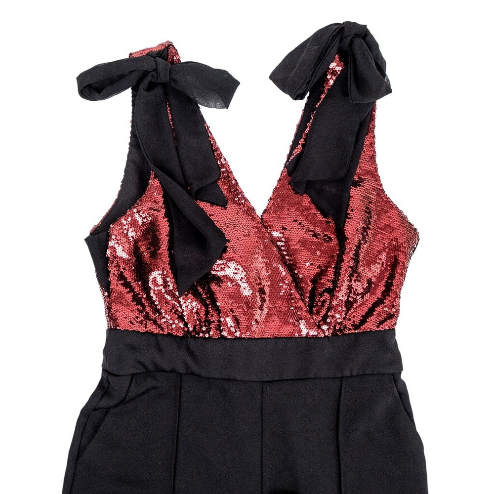 Harlyn Sequin Top Jumpsuit with Bows Women's Black and Red $182 - Size XS - Picture 9 of 14